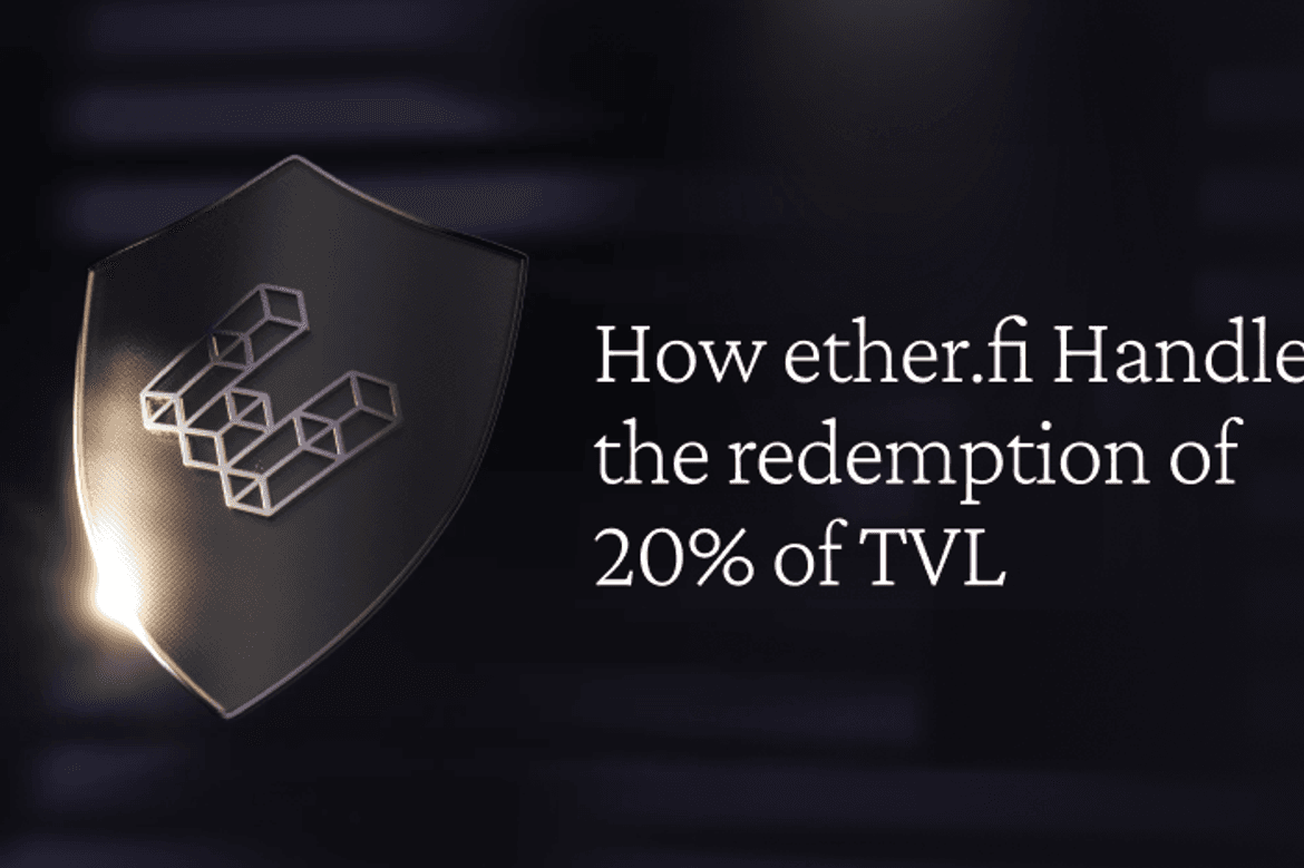 ether.fi shield logo with the title 'How ether.fi Handled the redemption of 20% of TVL'